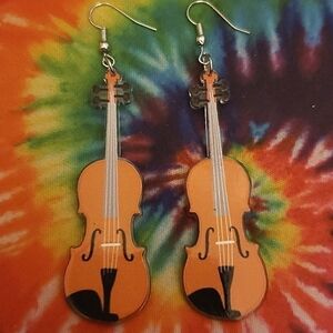 Handmade Lightweight Acrylic Plastic Violin Earrings